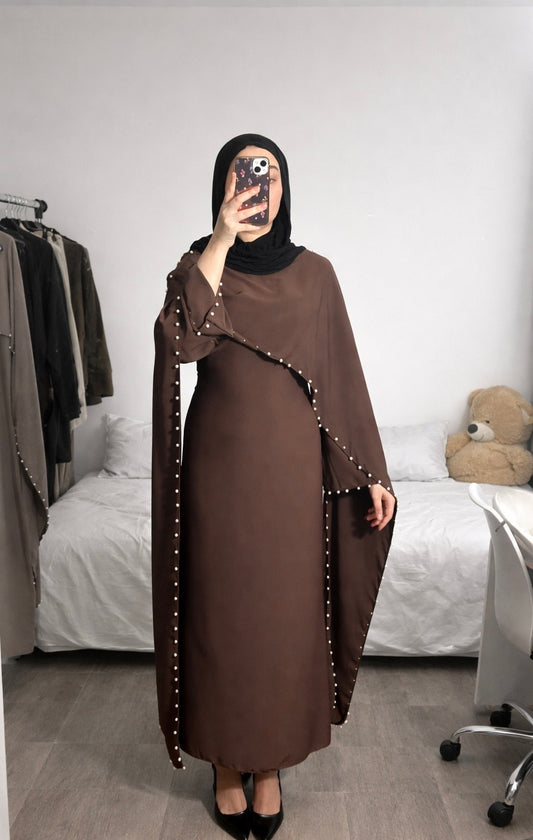 Robe perlée marron