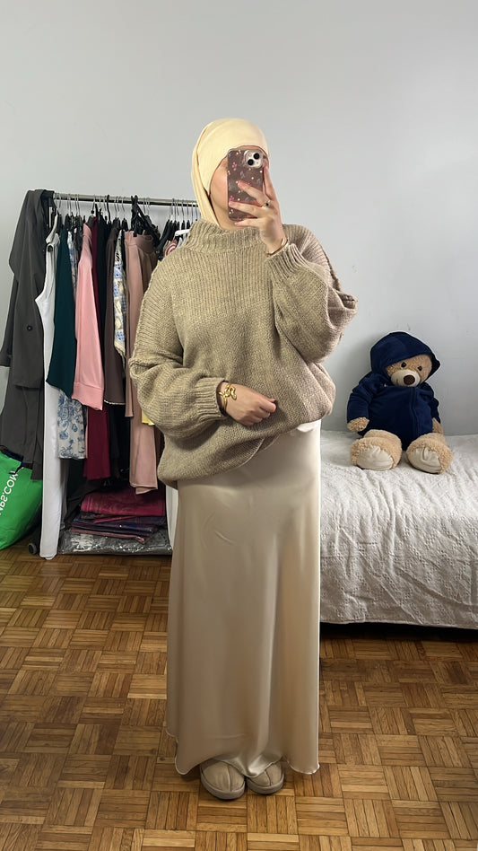 Jupe satinée beige