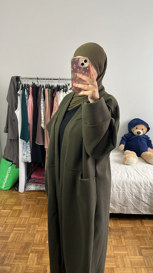 manteau long kaki