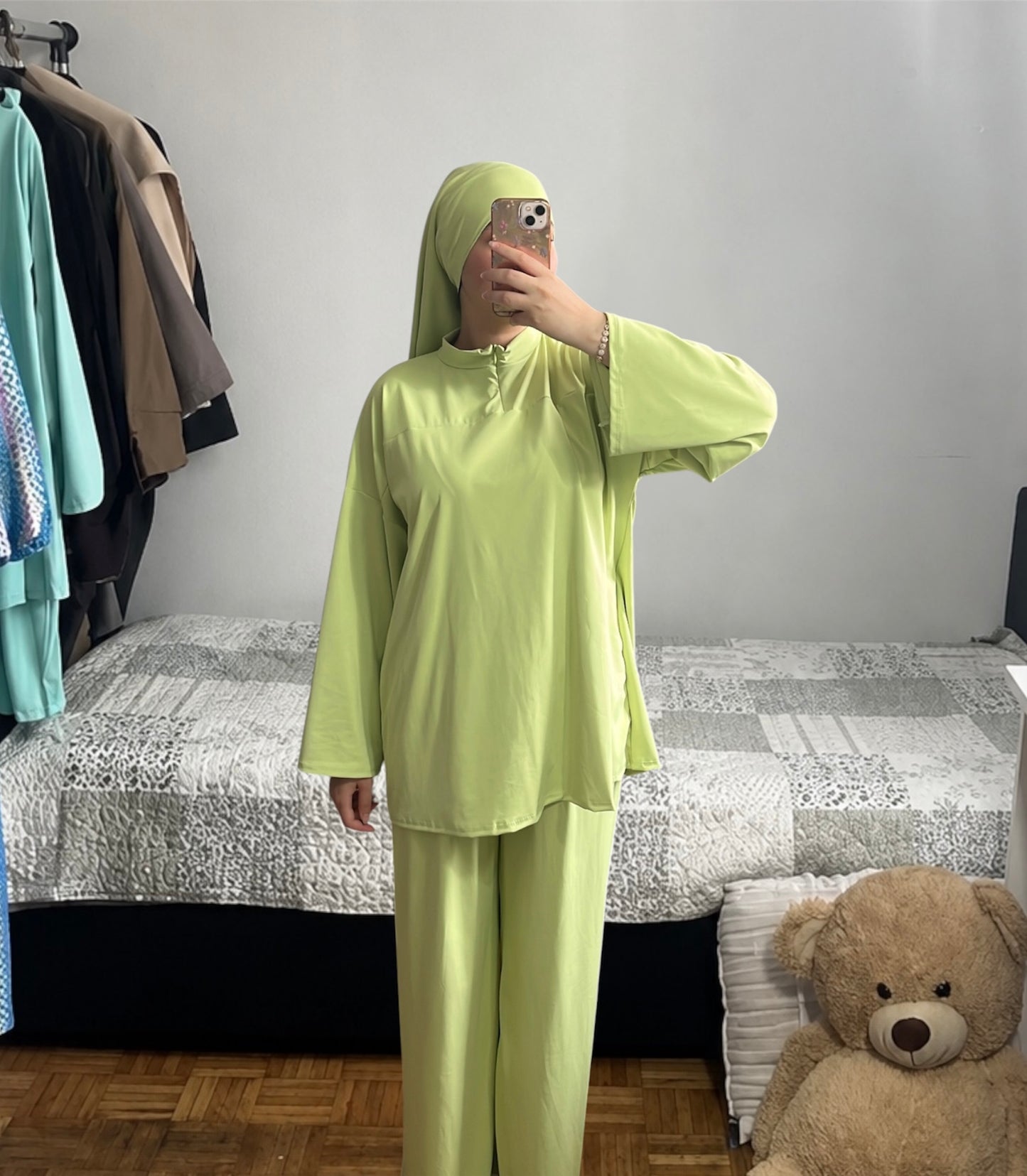 Burkini trois pièces avec zip vert pistache