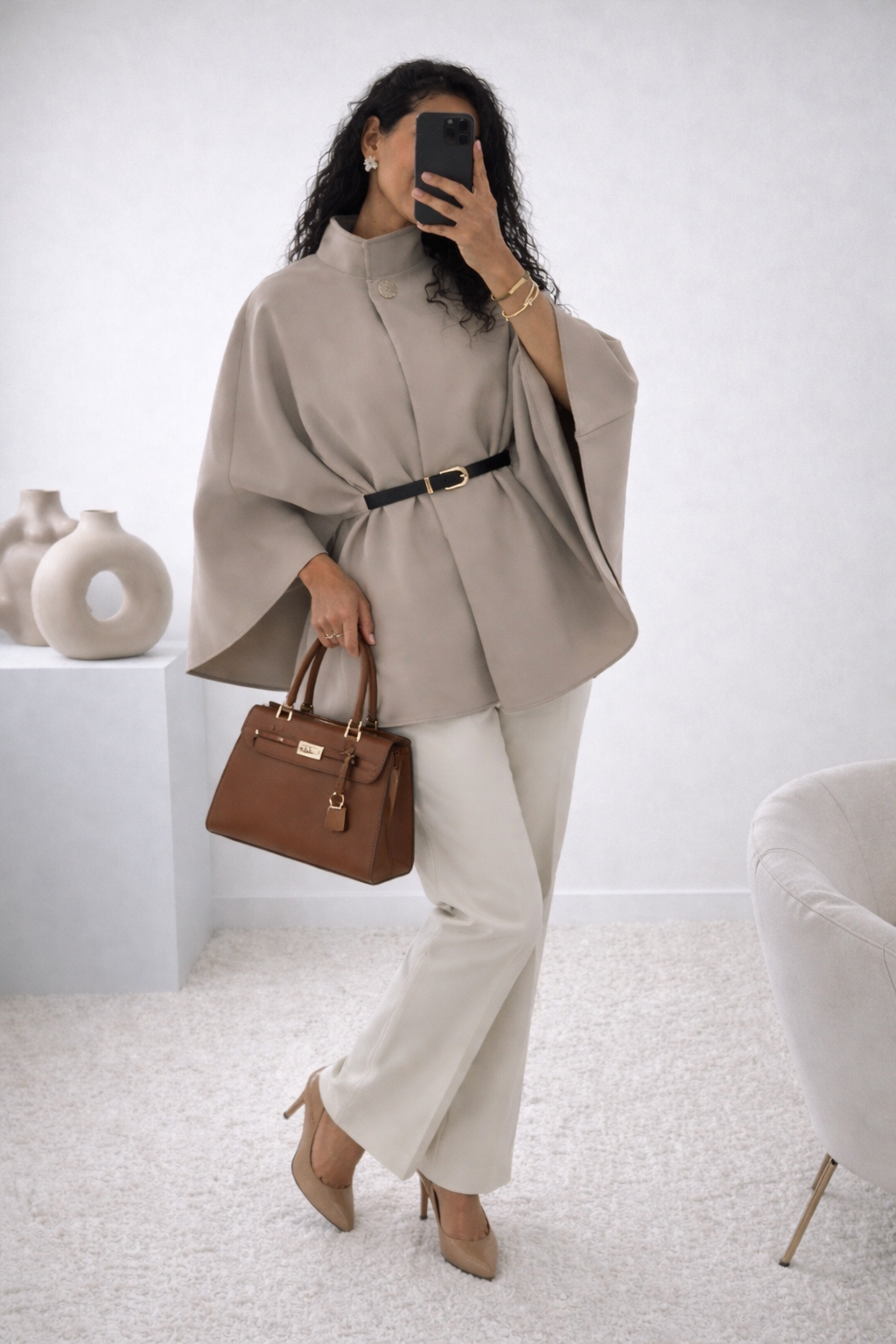 Manteau avec ceinture intégrée beige