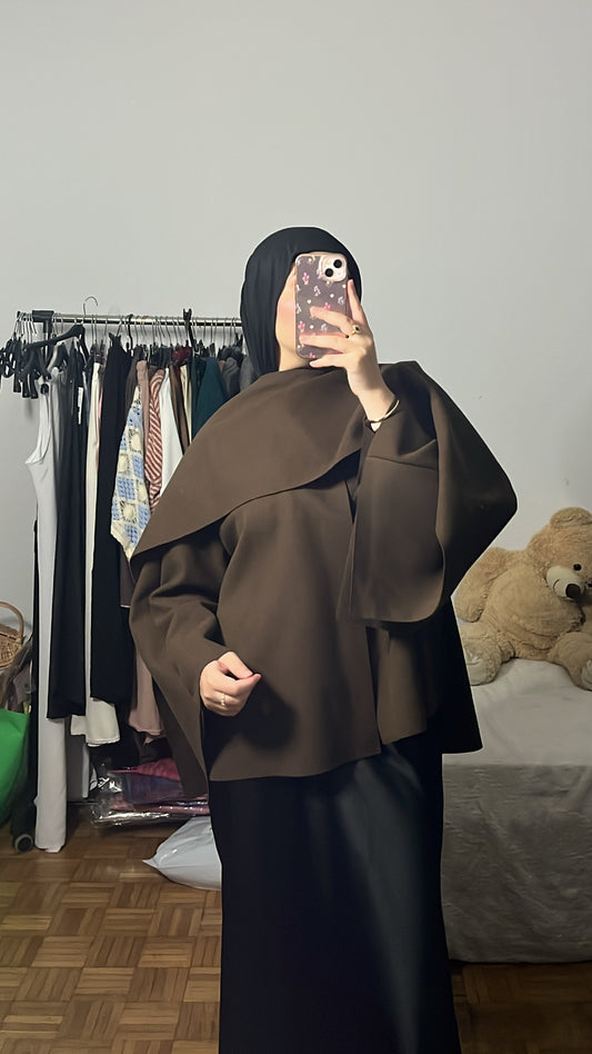 manteau avec écharpe intégrée marron