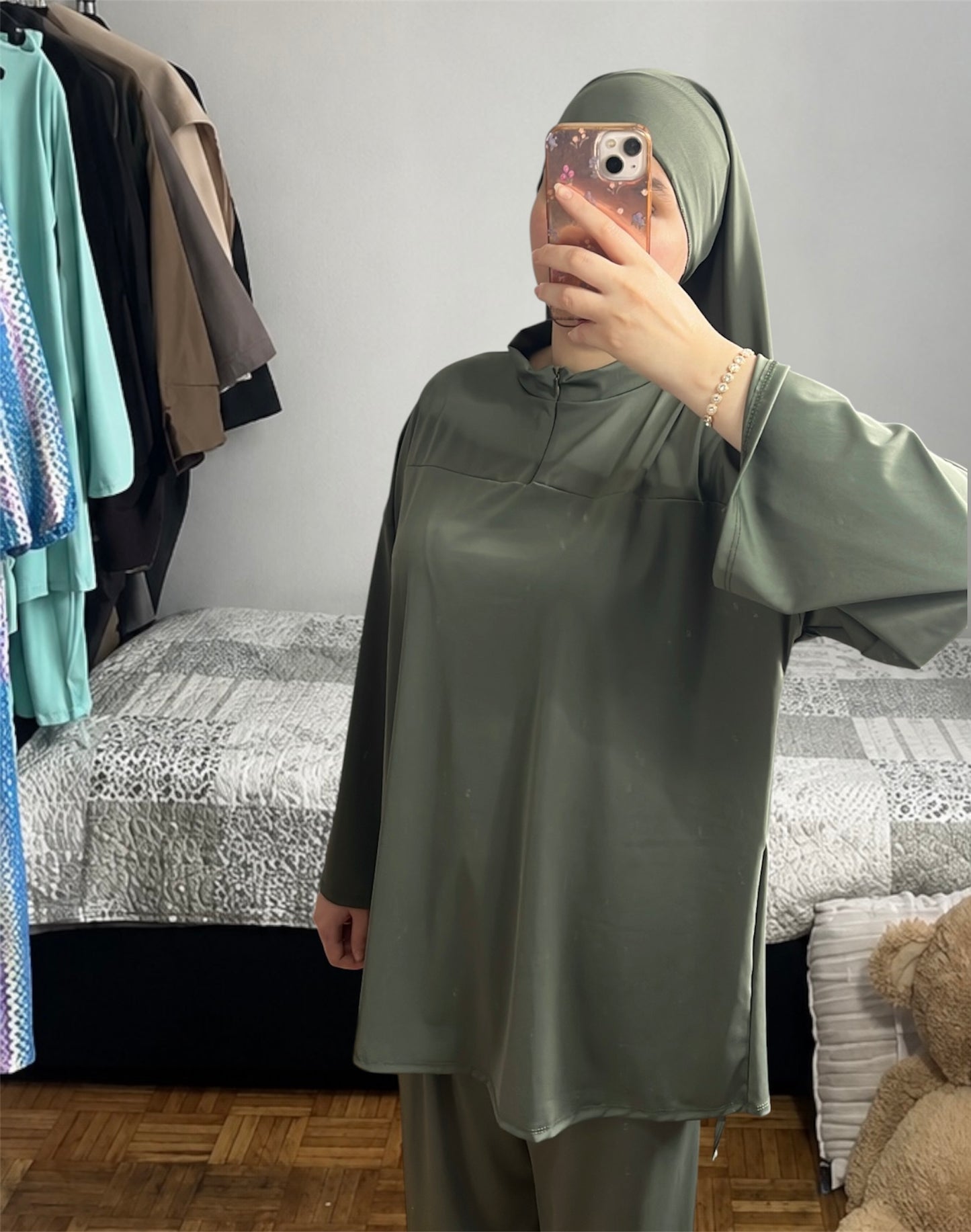 Burkini trois pièces avec zip kaki