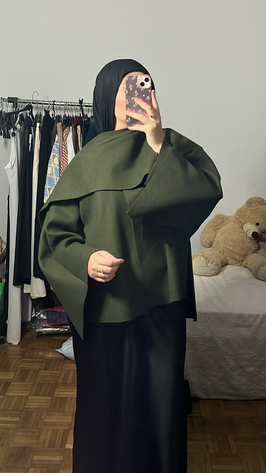 manteau avec écharpe intégrée kaki