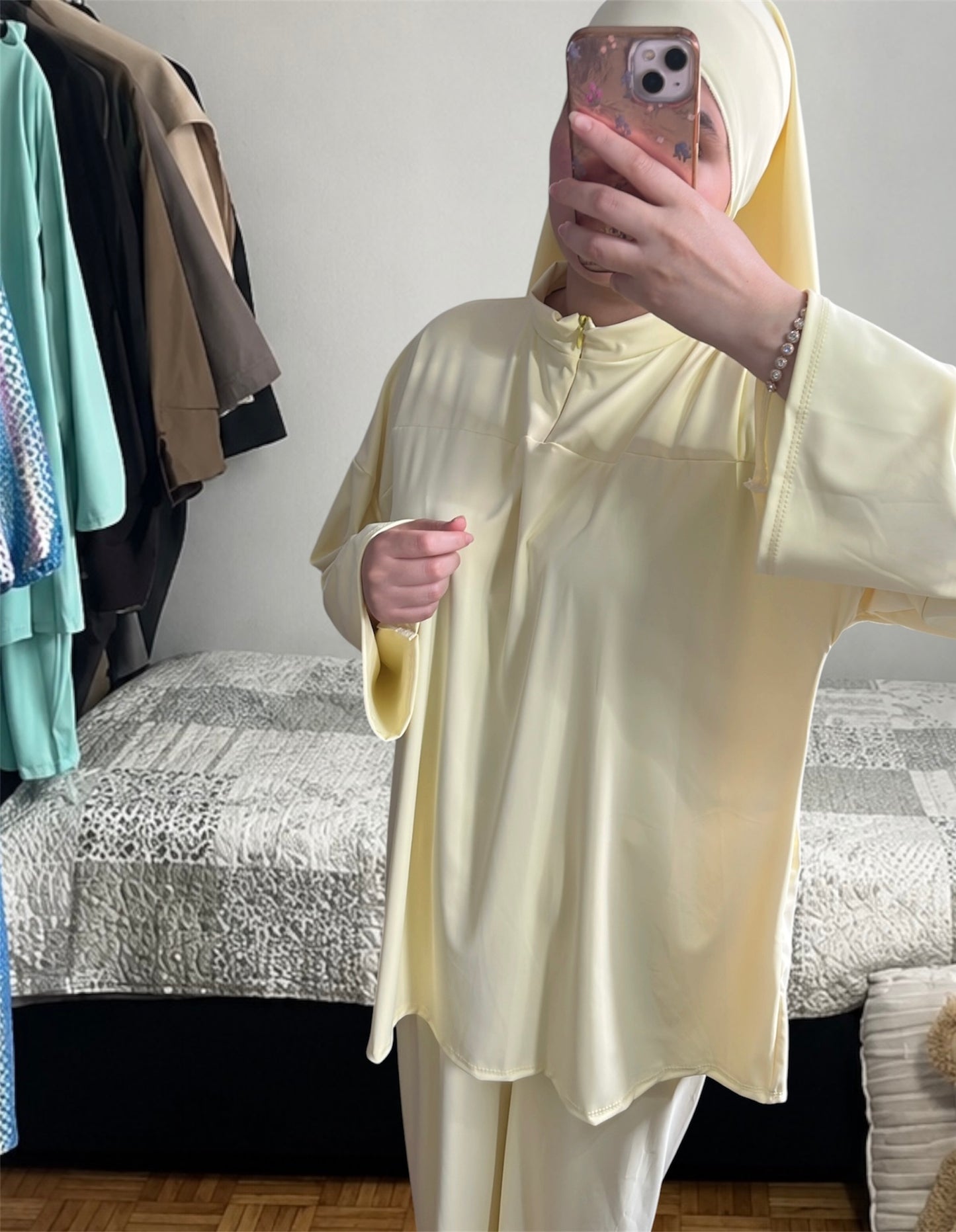 Burkini trois pièces avec zip jaune