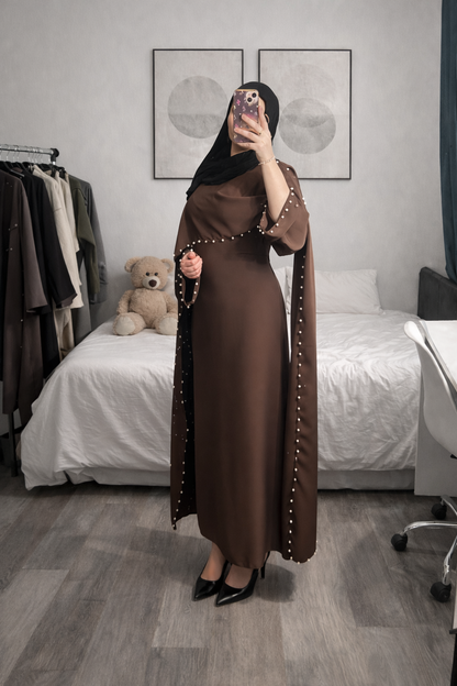 Robe perlée marron