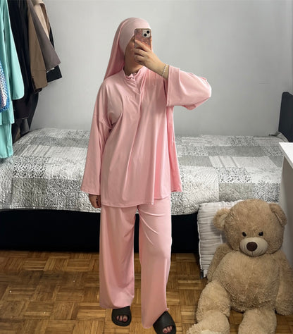 Burkini trois pièces avec zip rose