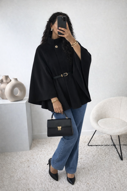 Manteau avec ceinture intégrée noir