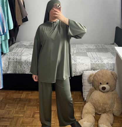 Burkini trois pièces avec zip kaki