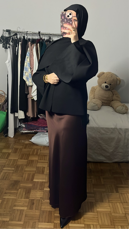 jupe satinée chocolat