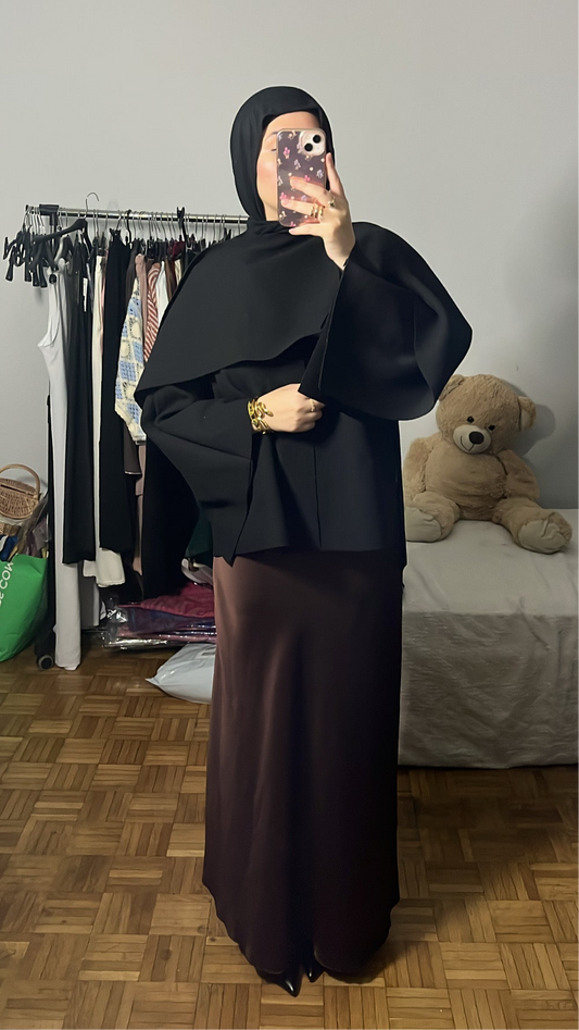 jupe satinée chocolat