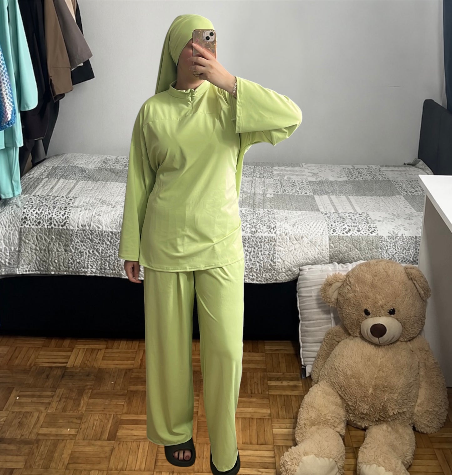 Burkini trois pièces avec zip vert pistache