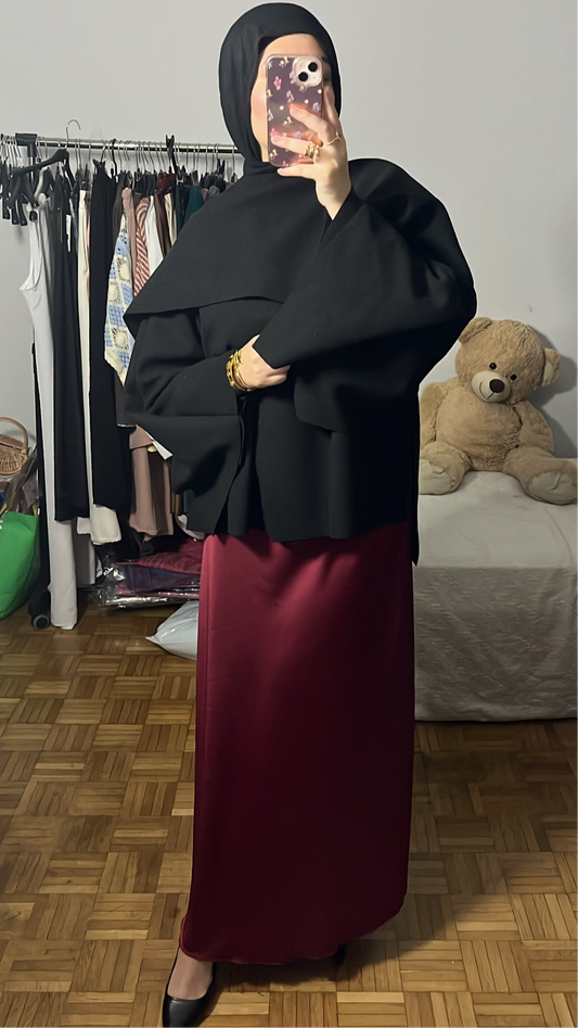 jupe satinée bordeaux