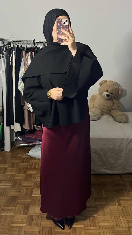 jupe satinée bordeaux