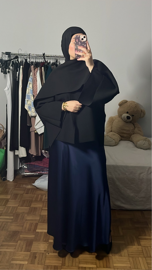 jupe satinée bleu marine