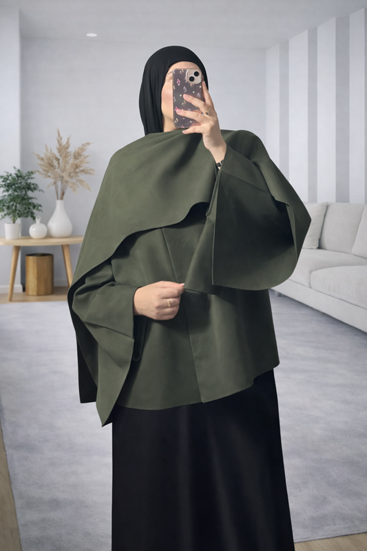 manteau avec écharpe intégrée kaki