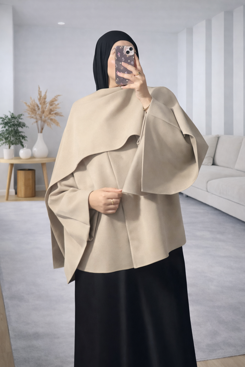 manteau avec écharpe intégrée beige