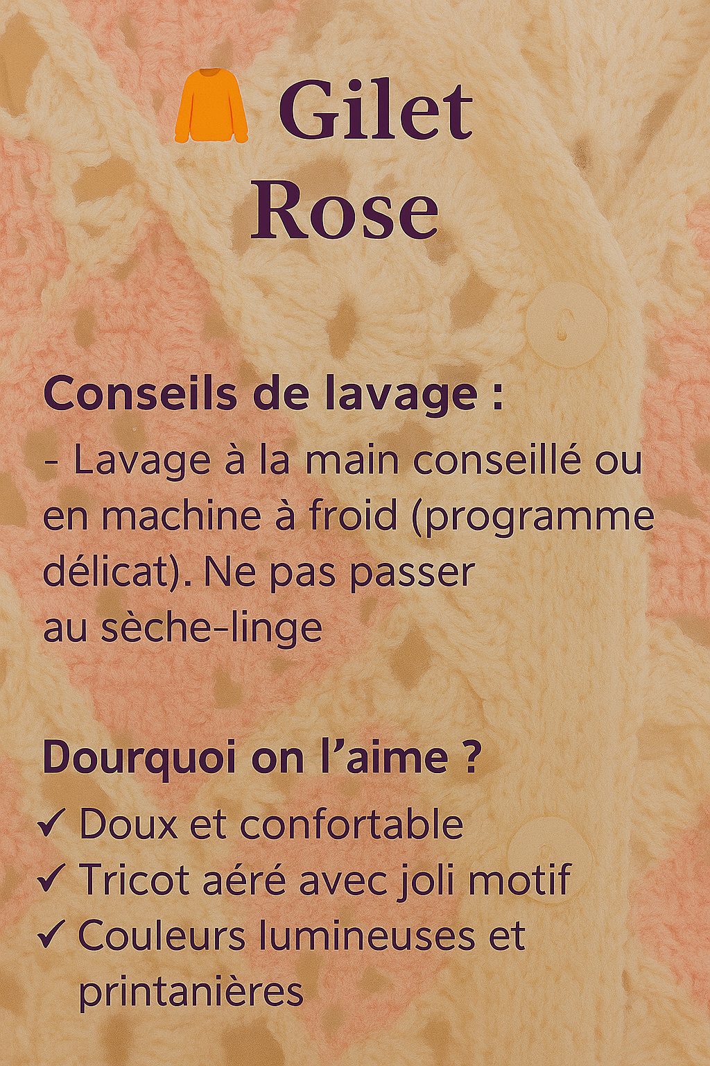 Gilet façon crochet rose