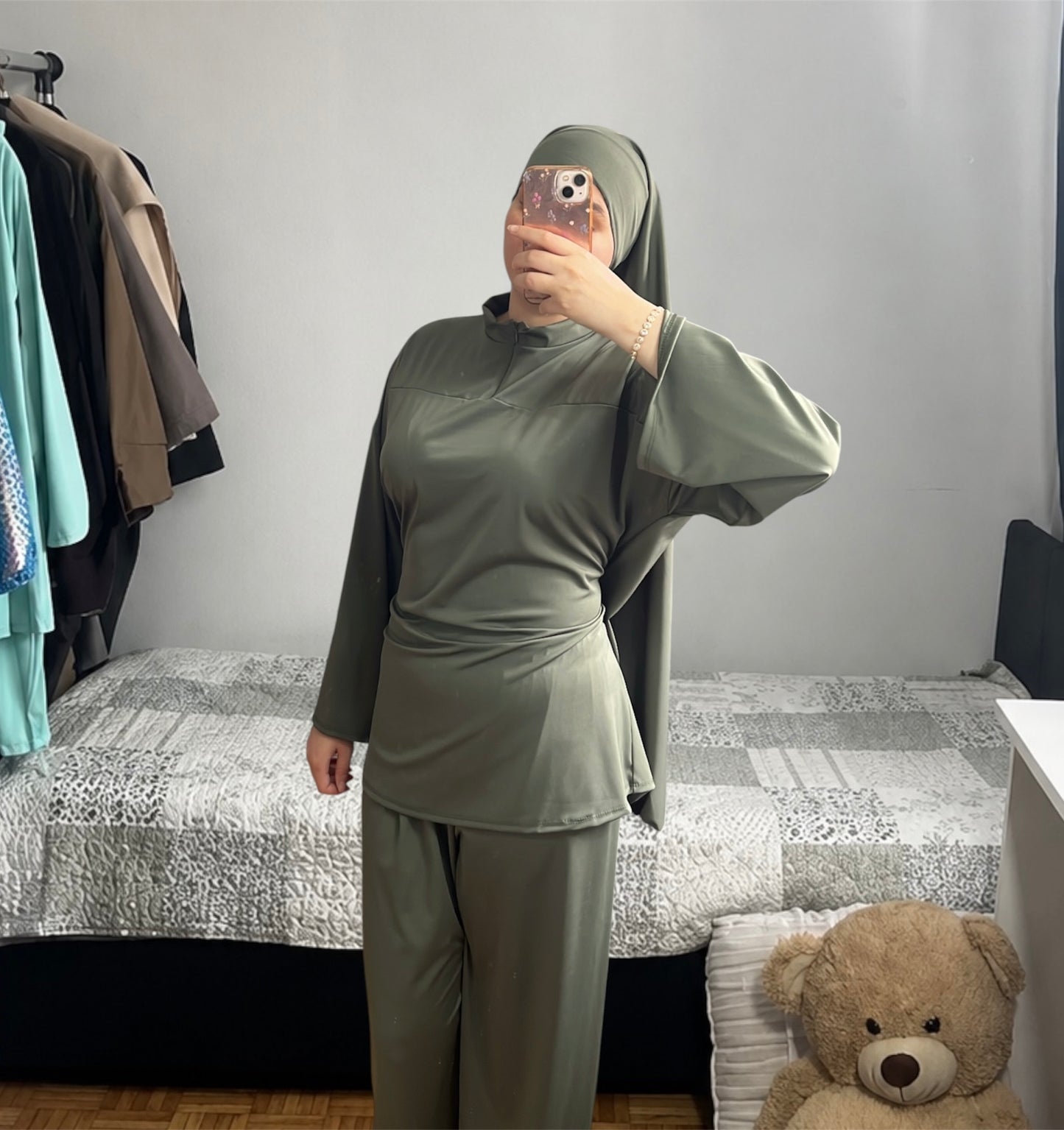 Burkini trois pièces avec zip kaki