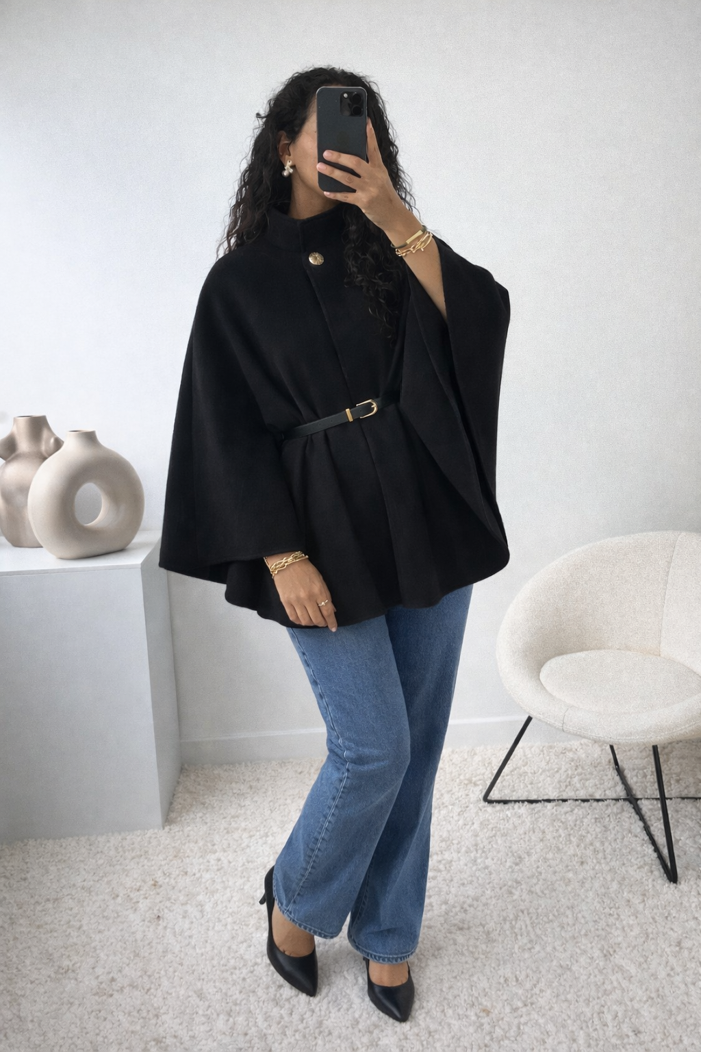 Manteau avec ceinture intégrée noir