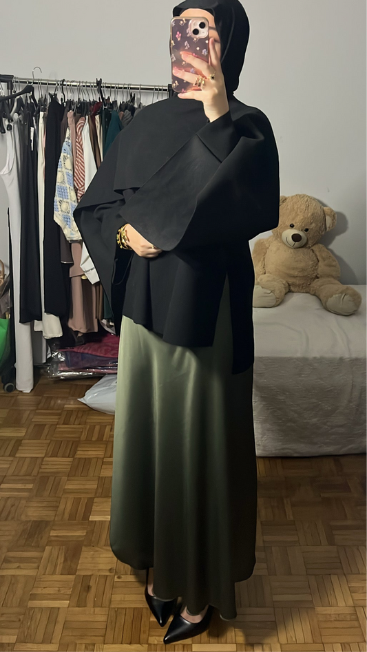 jupe satinée kaki