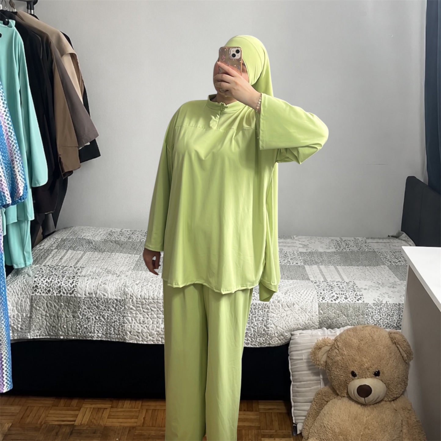 Burkini trois pièces avec zip vert pistache