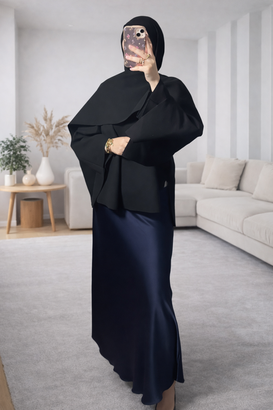 jupe satinée bleu marine