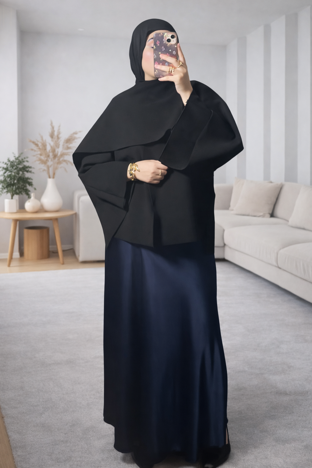 jupe satinée bleu marine