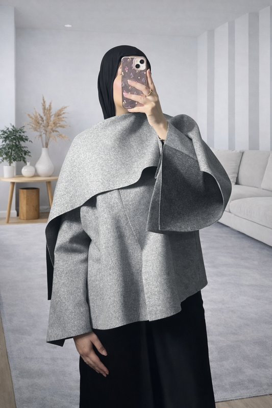 manteau avec écharpe intégrée gris